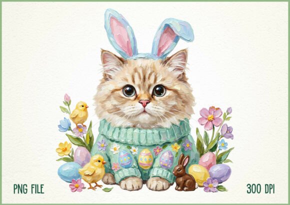 Download Hand Painted Easter Cat Bunny Ears PNG - Premium Bundle