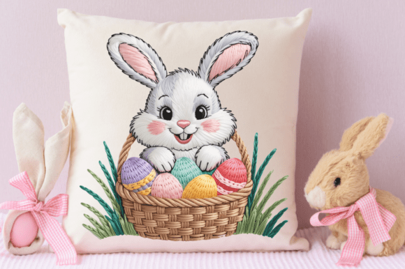 Download Faux Yarn Bunny with Easter Eggs PNG Des - Easter eggs Collection