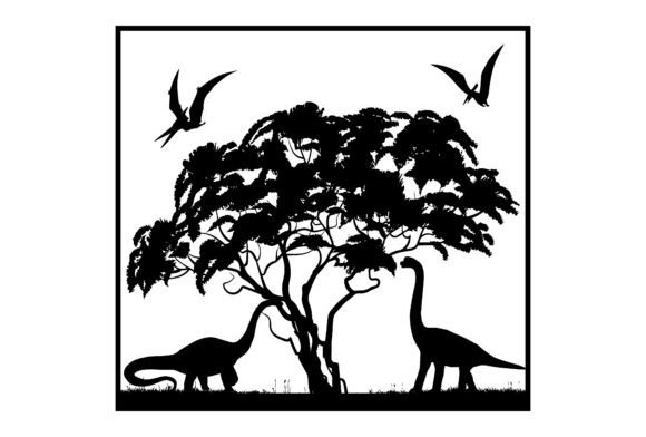 Download Dinosaur 3D SVG File with Tree Silhouette - Premium Bundle